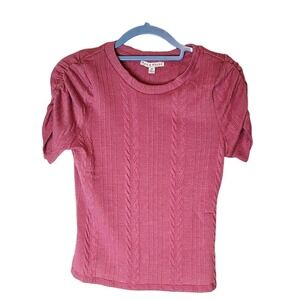 Haute Monde Buckle Shirt Short Sleeves Dusty Rose Mauve Pink Baby Tee Medium Med